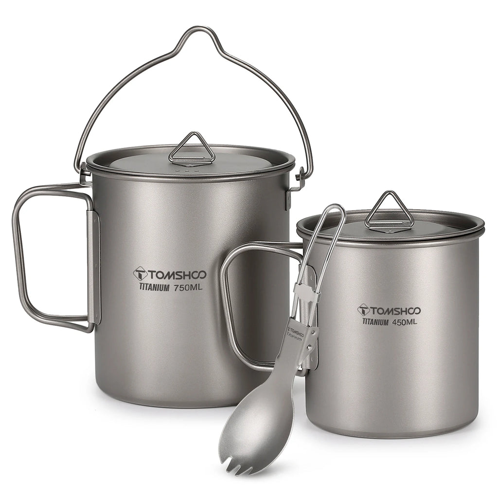 Titanium Cook Set — 750 ml Pot, 450 ml Mug and Spork, Nests in One Mesh Bag