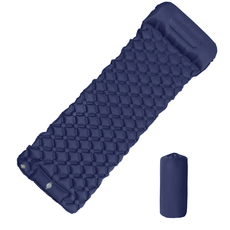 Inflatable Sleeping Pad With Pillow — Built-In Foot Pump, 190 × 60 cm, About 600 g