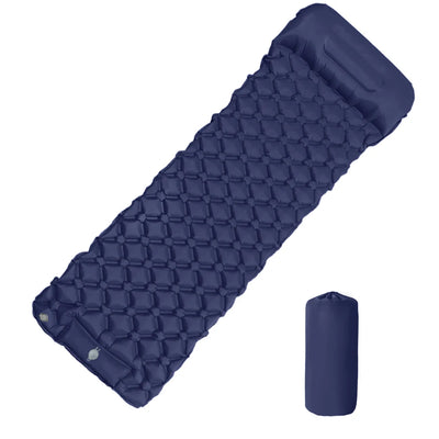 Inflatable Sleeping Pad With Pillow — Built-In Foot Pump, 190 × 60 cm, About 600 g