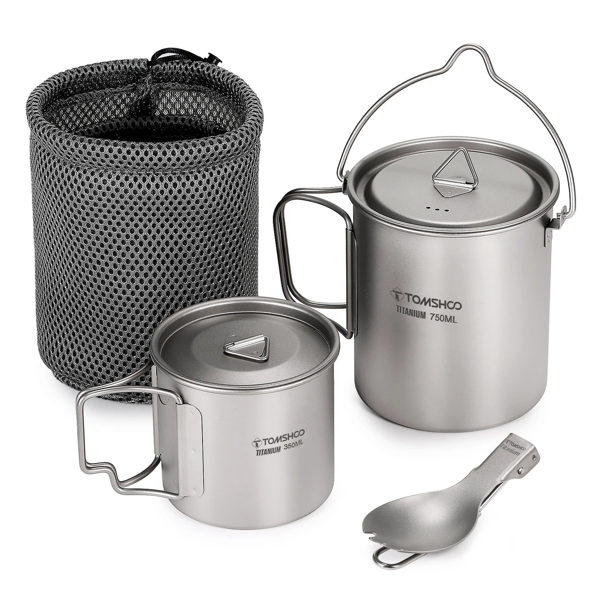 Titanium Cook Set — 750 ml Pot, 450 ml Mug and Spork, Nests in One Mesh Bag