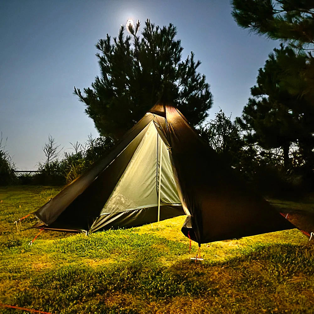 1 Person Pyramid Hot Tent — Stove Jack, Two Doors, 210T Silver-Coated Fly, Aluminium Pole