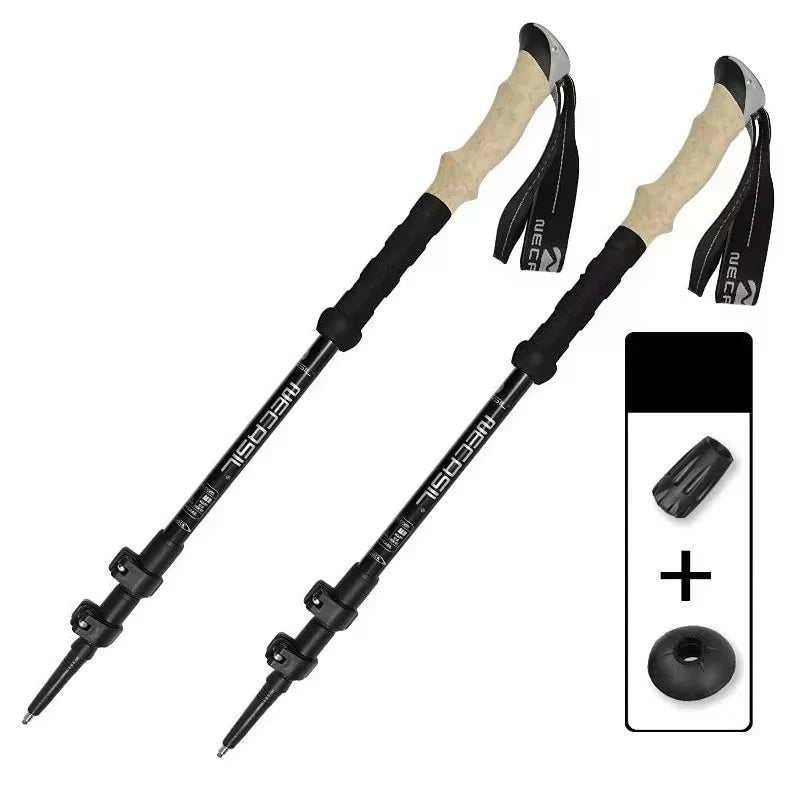 Aluminium Trekking Poles — Telescopic 62 to 135 cm, Cork-Feel Grip, 240 g Each, Pair