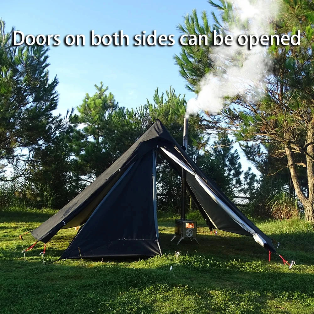 1 Person Pyramid Hot Tent — Stove Jack, Two Doors, 210T Silver-Coated Fly, Aluminium Pole