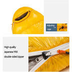Water-Repellent Goose Down Mummy Bag — 10D Shell, 95% Goose Down, 400 to 1,300 g, 800 g to 1.7 kg