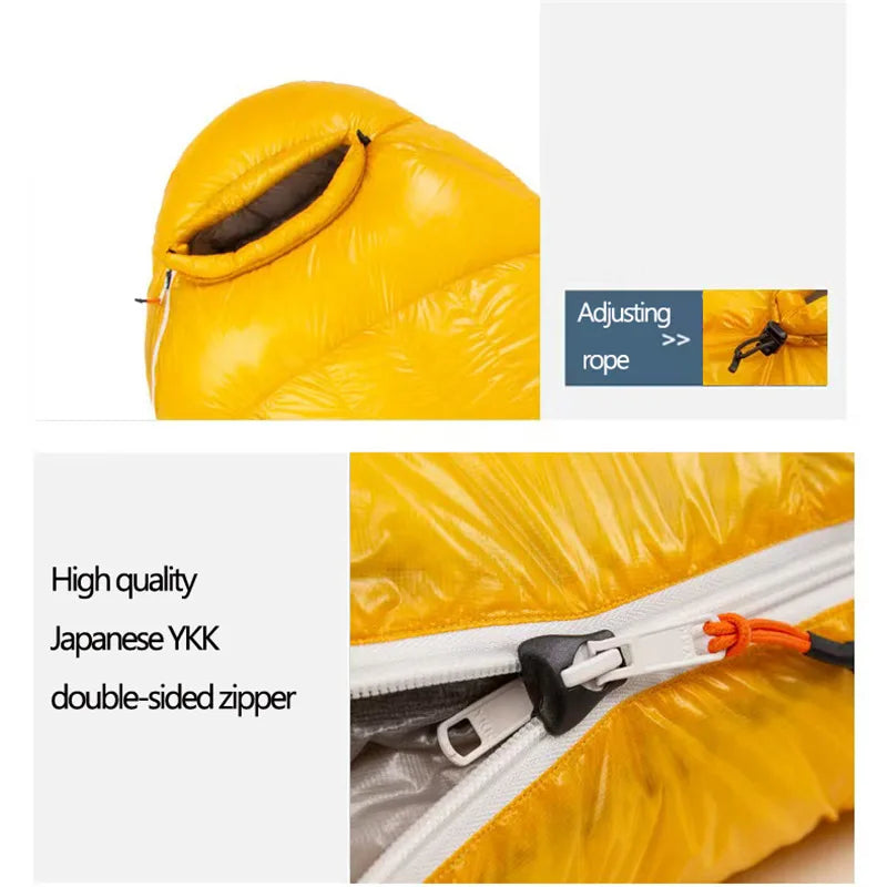 Water-Repellent Goose Down Mummy Bag — 10D Shell, 95% Goose Down, 400 to 1,300 g, 800 g to 1.7 kg