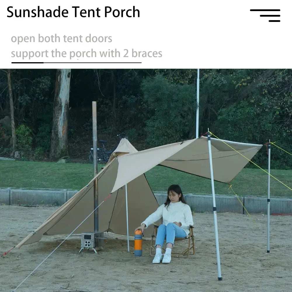 1 Person Pyramid Hot Tent — Stove Jack, Two Doors, 210T Silver-Coated Fly, Aluminium Pole