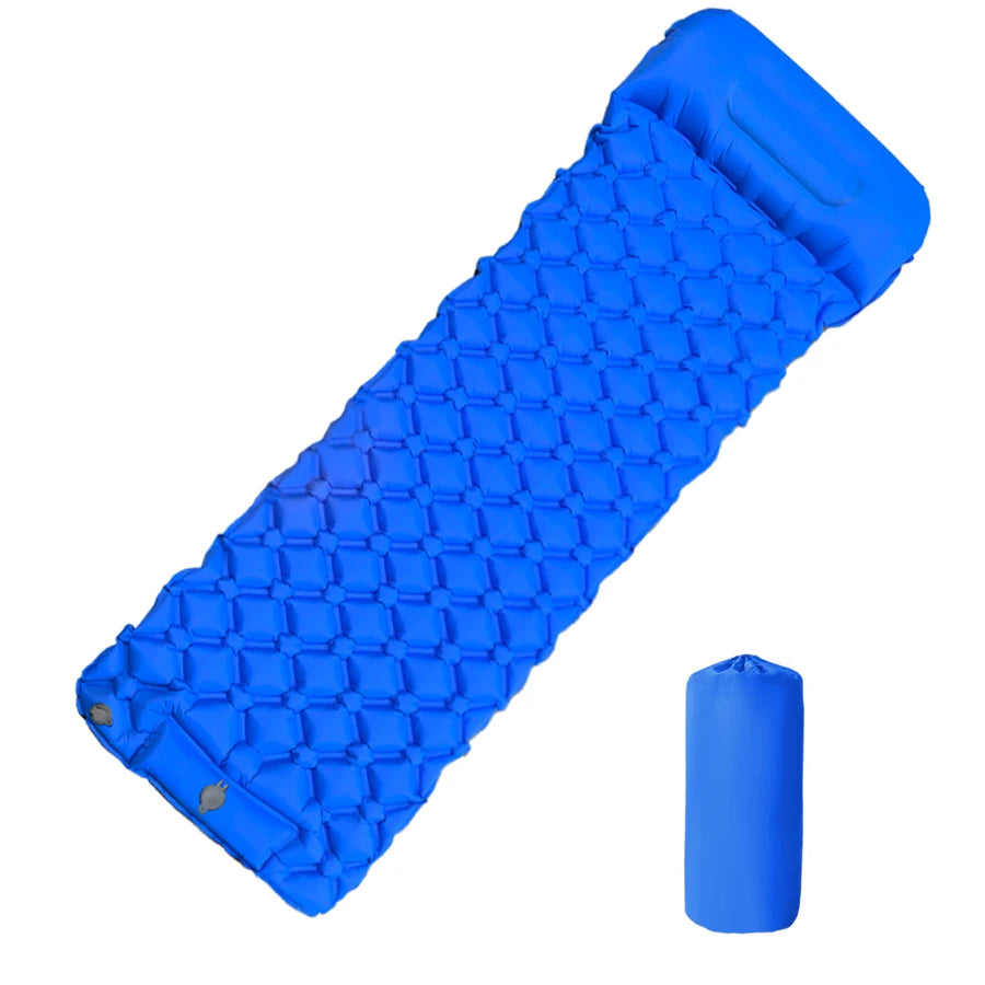 Inflatable Sleeping Pad With Pillow — Built-In Foot Pump, 190 × 60 cm, About 600 g