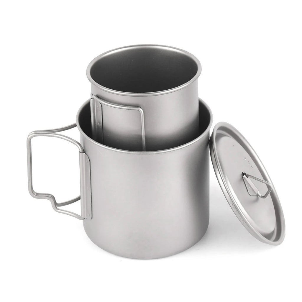 Titanium Mug With Lid — 300 to 750 ml, 75 to 121 g, Folding Handles