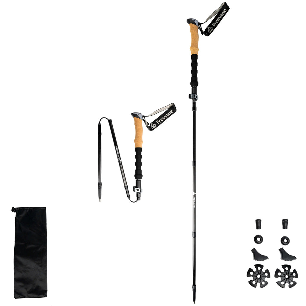 Carbon Trekking Poles, Cork Grip — Z-Fold to 37 cm, 113 to 135 cm, 207 g Each, Pair