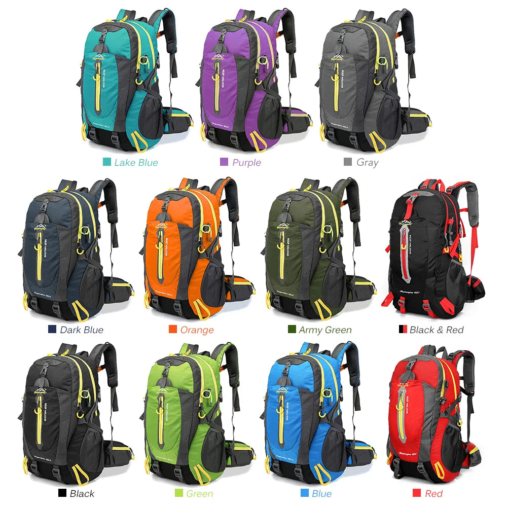 Hiking Backpack 40 L — Water-Repellent Nylon, Padded Back, Hip Belt, Pole and Sleeping Bag Straps