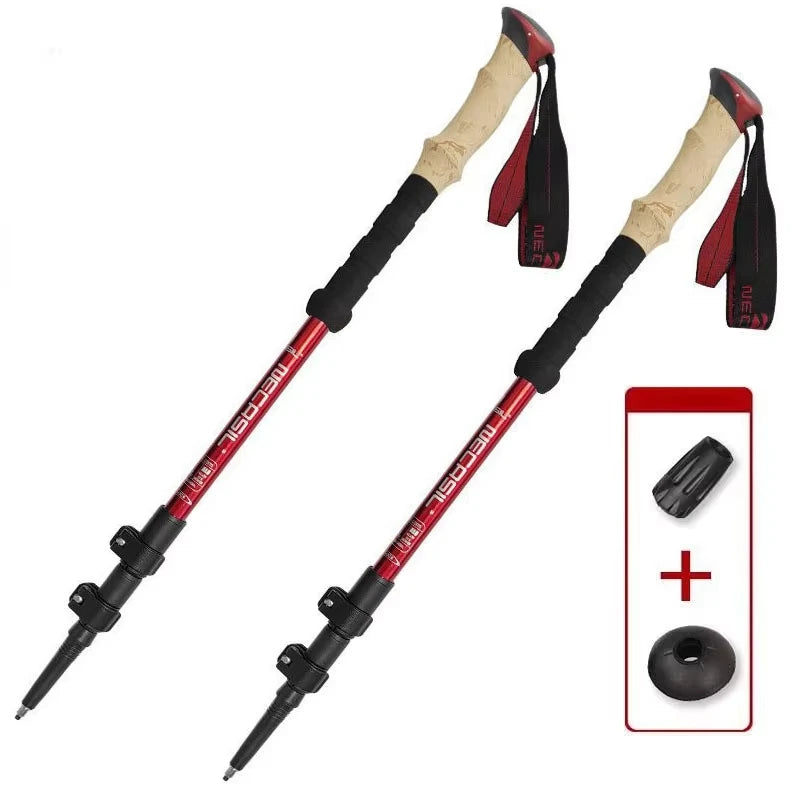 Aluminium Trekking Poles — Telescopic 62 to 135 cm, Cork-Feel Grip, 240 g Each, Pair