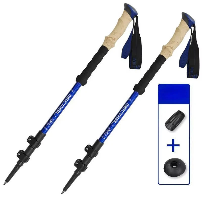 Aluminium Trekking Poles — Telescopic 62 to 135 cm, Cork-Feel Grip, 240 g Each, Pair