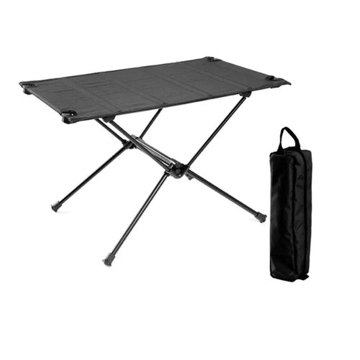 Roll-Up Camp Table — 800 g, 59 × 40 cm, Aluminium Frame, Optional Mesh Shelf