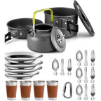 Camp Cookset for Four — Pot, Frying Pan, Kettle, Plates, Cups and Cutlery, Hard-Anodised Aluminium