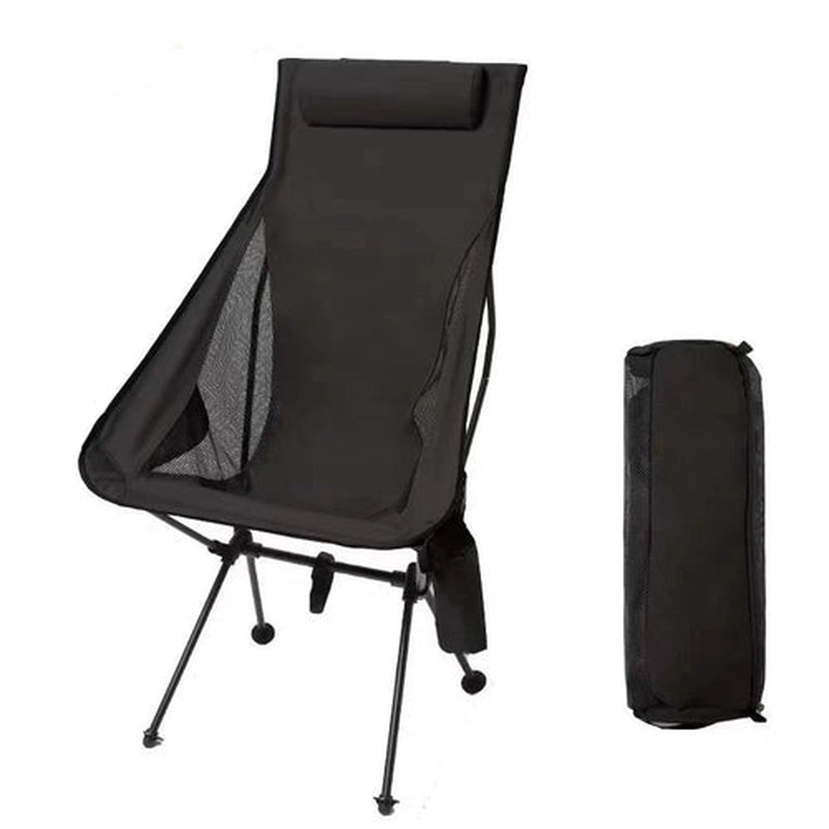 High-Back Camp Chair With Headrest — 1.5 kg, Aluminium Frame, 150 kg Load, Side Pocket