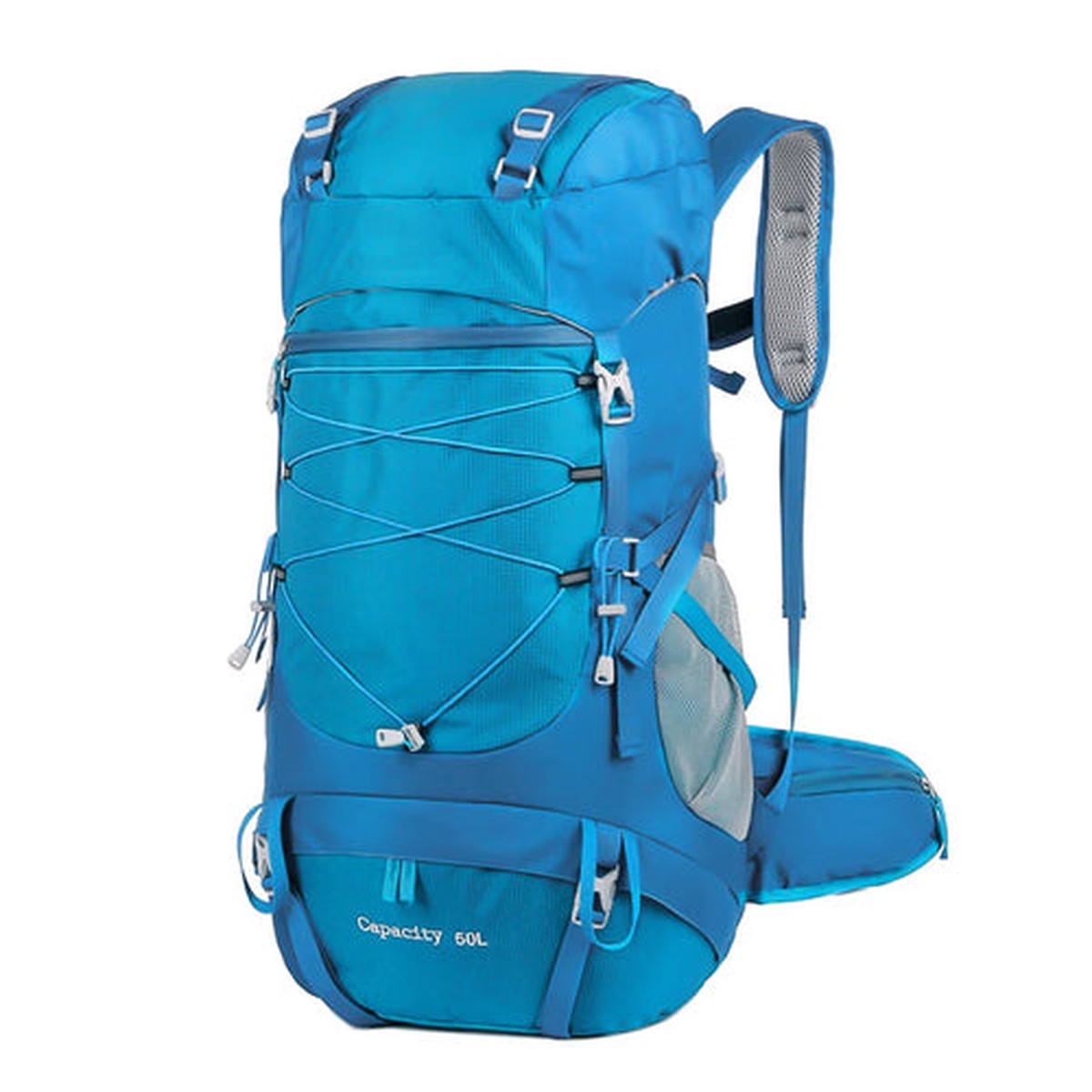 Hiking Backpack 50 L — 1 kg, Padded Hip Belt, Rain Cover Included