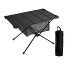 Roll-Up Camp Table — 800 g, 59 × 40 cm, Aluminium Frame, Optional Mesh Shelf