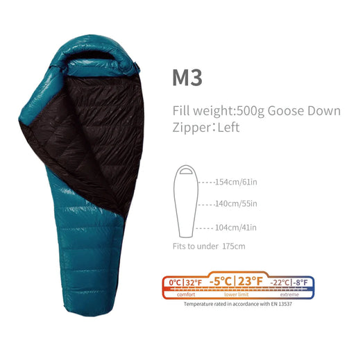 Aegismax M3 Down Sleeping Bag — 800FP Goose, Rated −5°C, 20D DWR Shell