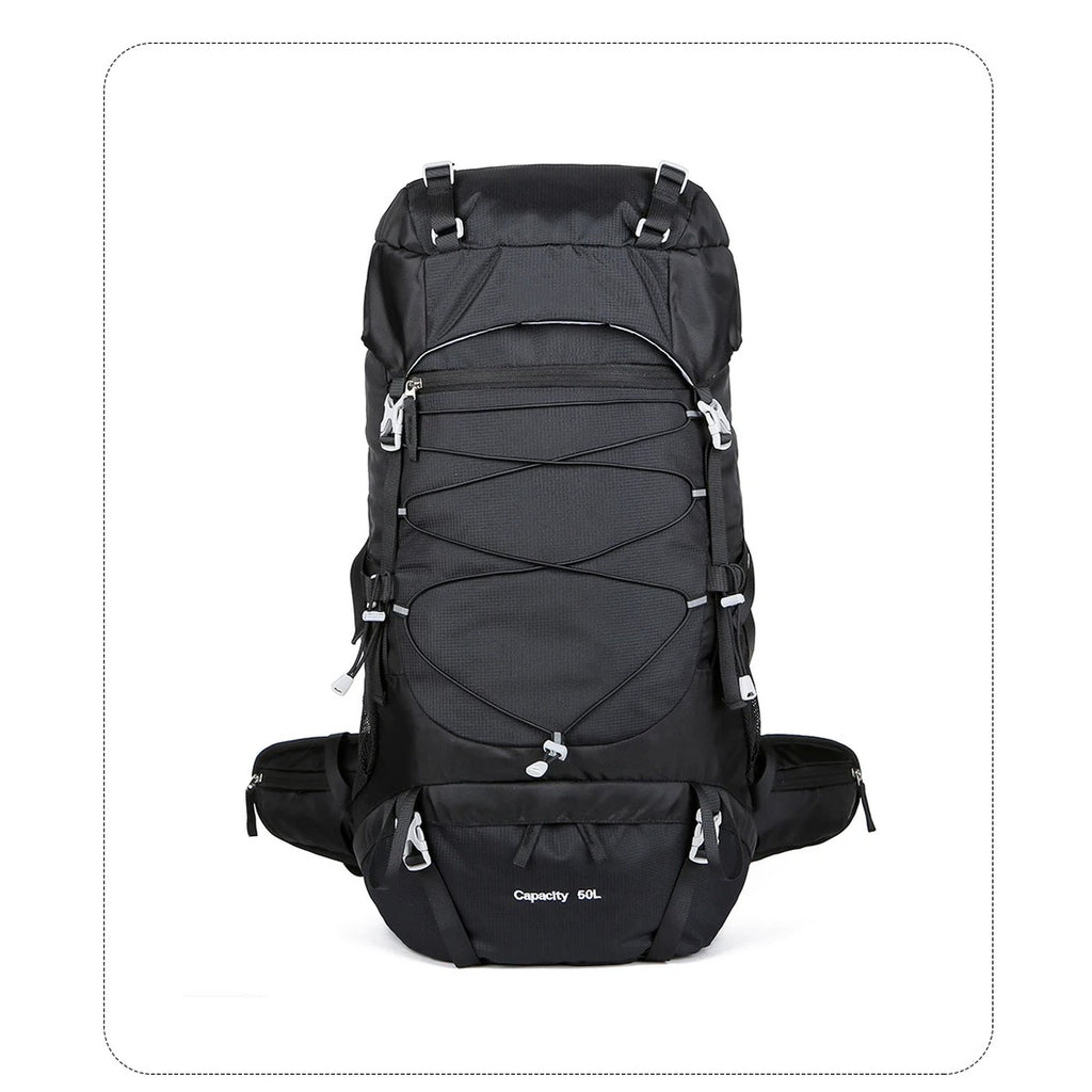 Hiking Backpack 50 L — 1 kg, Padded Hip Belt, Rain Cover Included