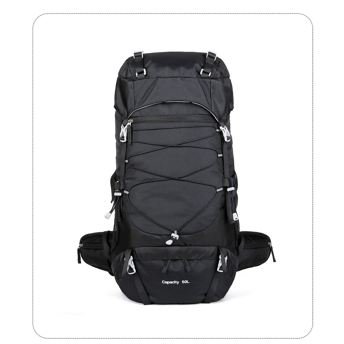 Hiking Backpack 50 L — 1 kg, Padded Hip Belt, Rain Cover Included