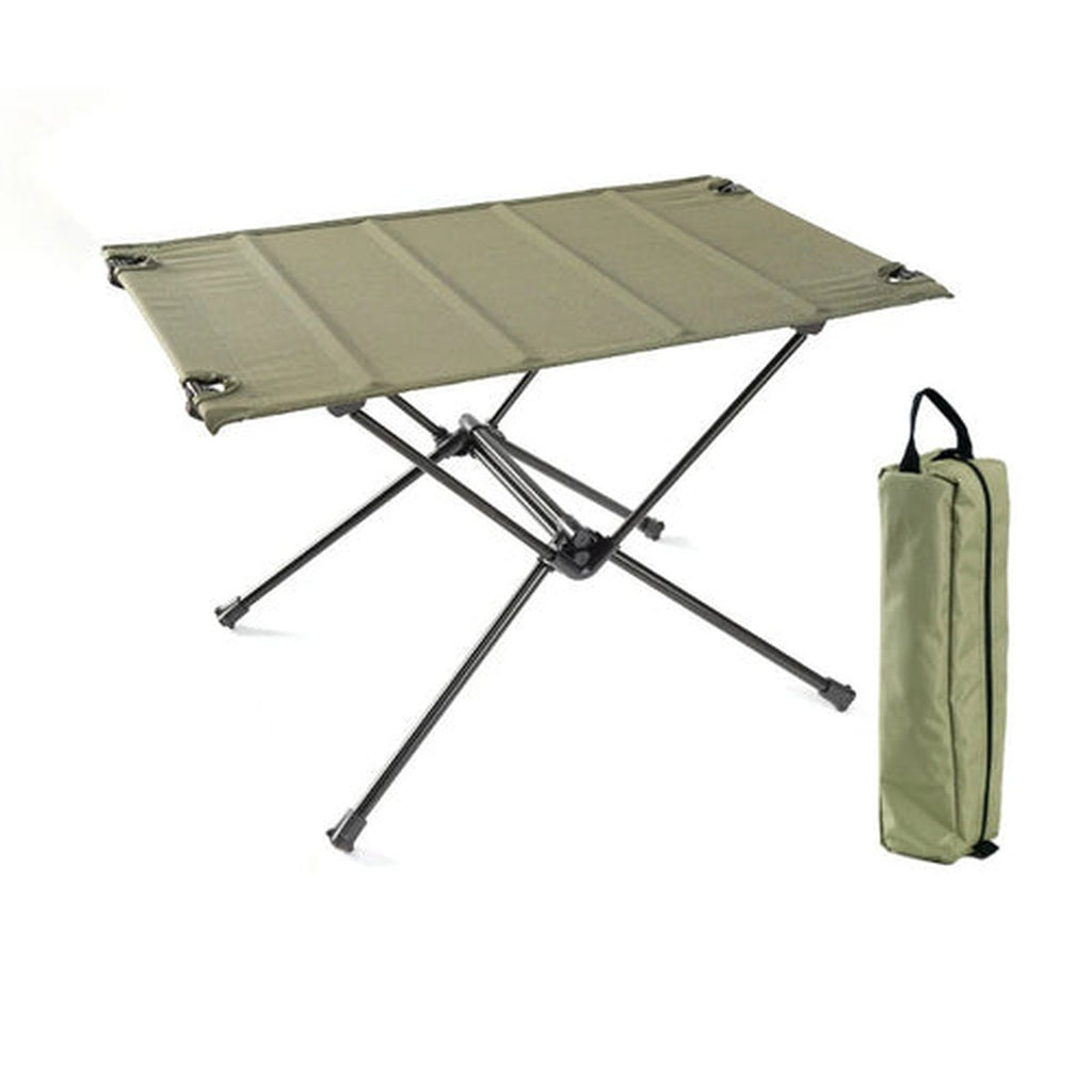 Roll-Up Camp Table — 800 g, 59 × 40 cm, Aluminium Frame, Optional Mesh Shelf
