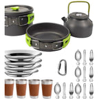 Camp Cookset for Four — Pot, Frying Pan, Kettle, Plates, Cups and Cutlery, Hard-Anodised Aluminium