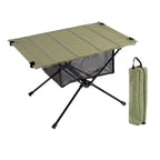 Roll-Up Camp Table — 800 g, 59 × 40 cm, Aluminium Frame, Optional Mesh Shelf