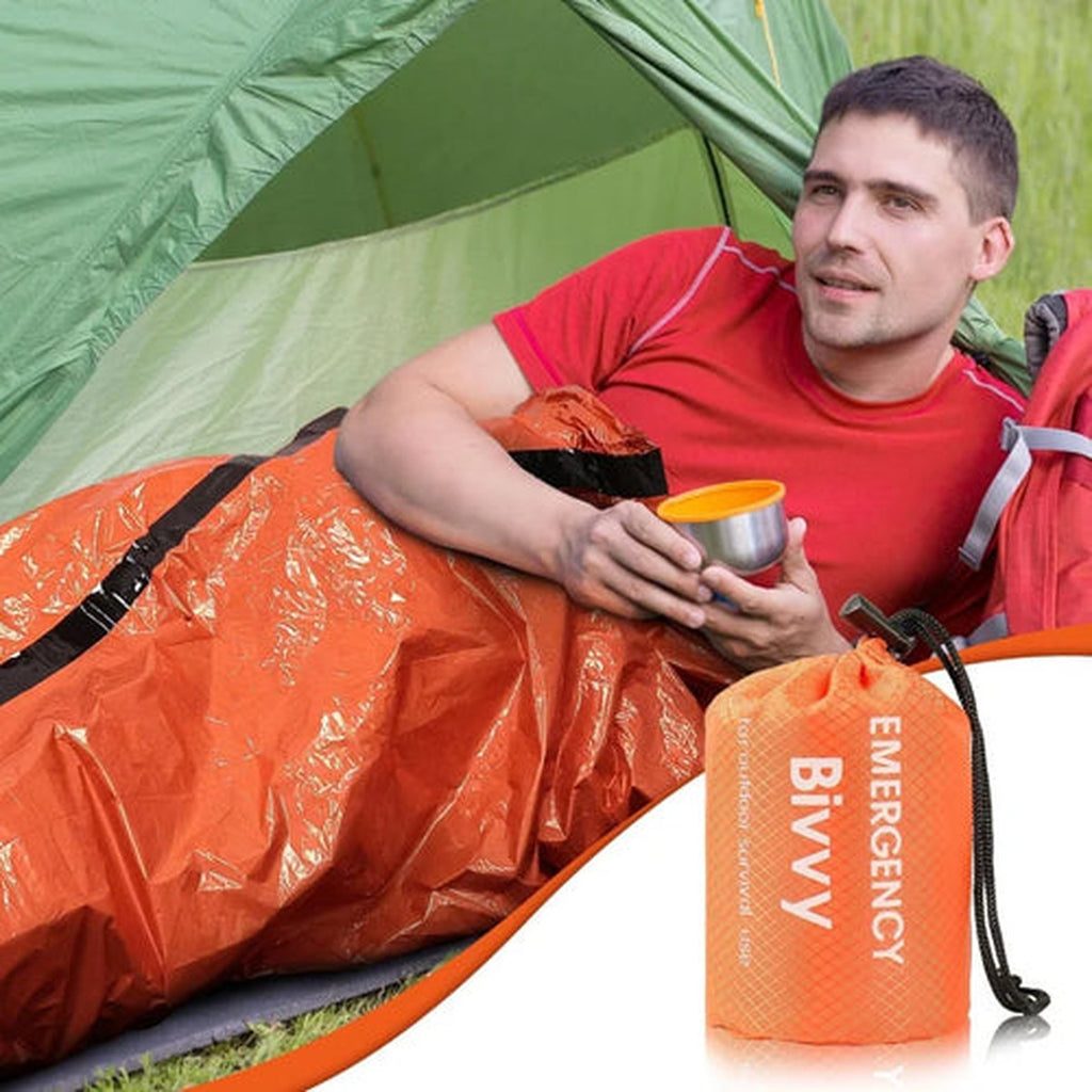 Emergency Bivy Bag — Reflective Lining, High-Visibility Orange, Packs in a Pouch