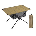 Roll-Up Camp Table — 800 g, 59 × 40 cm, Aluminium Frame, Optional Mesh Shelf