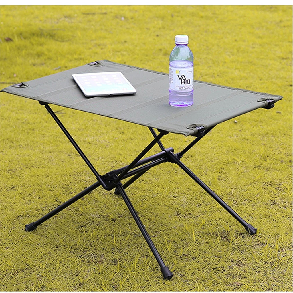 Roll-Up Camp Table — 800 g, 59 × 40 cm, Aluminium Frame, Optional Mesh Shelf