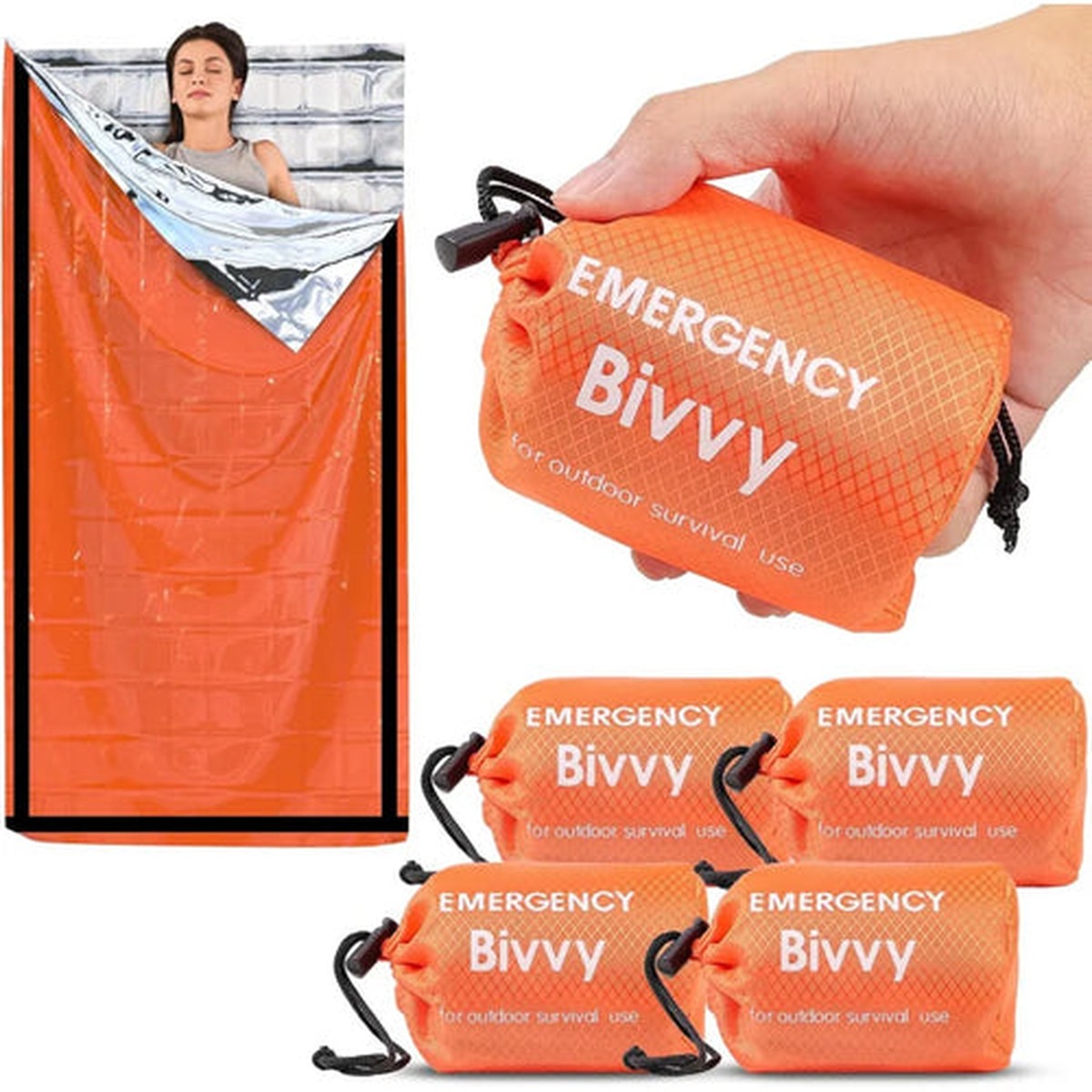Emergency Bivy Bag — Reflective Lining, High-Visibility Orange, Packs in a Pouch