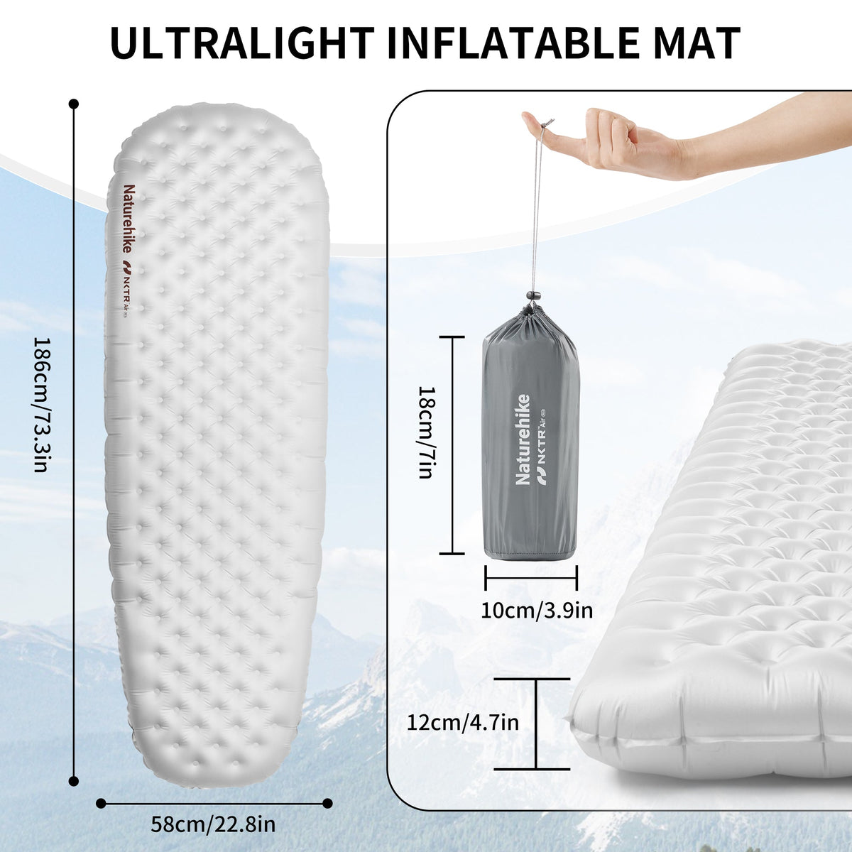 Naturehike TuYe R8.8 Inflatable Sleeping Mat — R-Value 8.8, 12 cm Thick, Mummy or Rectangular