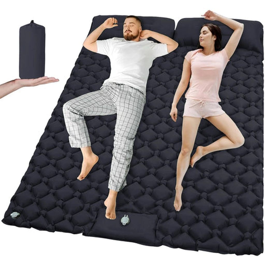 Double Inflatable Sleeping Pad — 2 Person, 190 × 120 cm, Built-In Foot Pump and Pillows