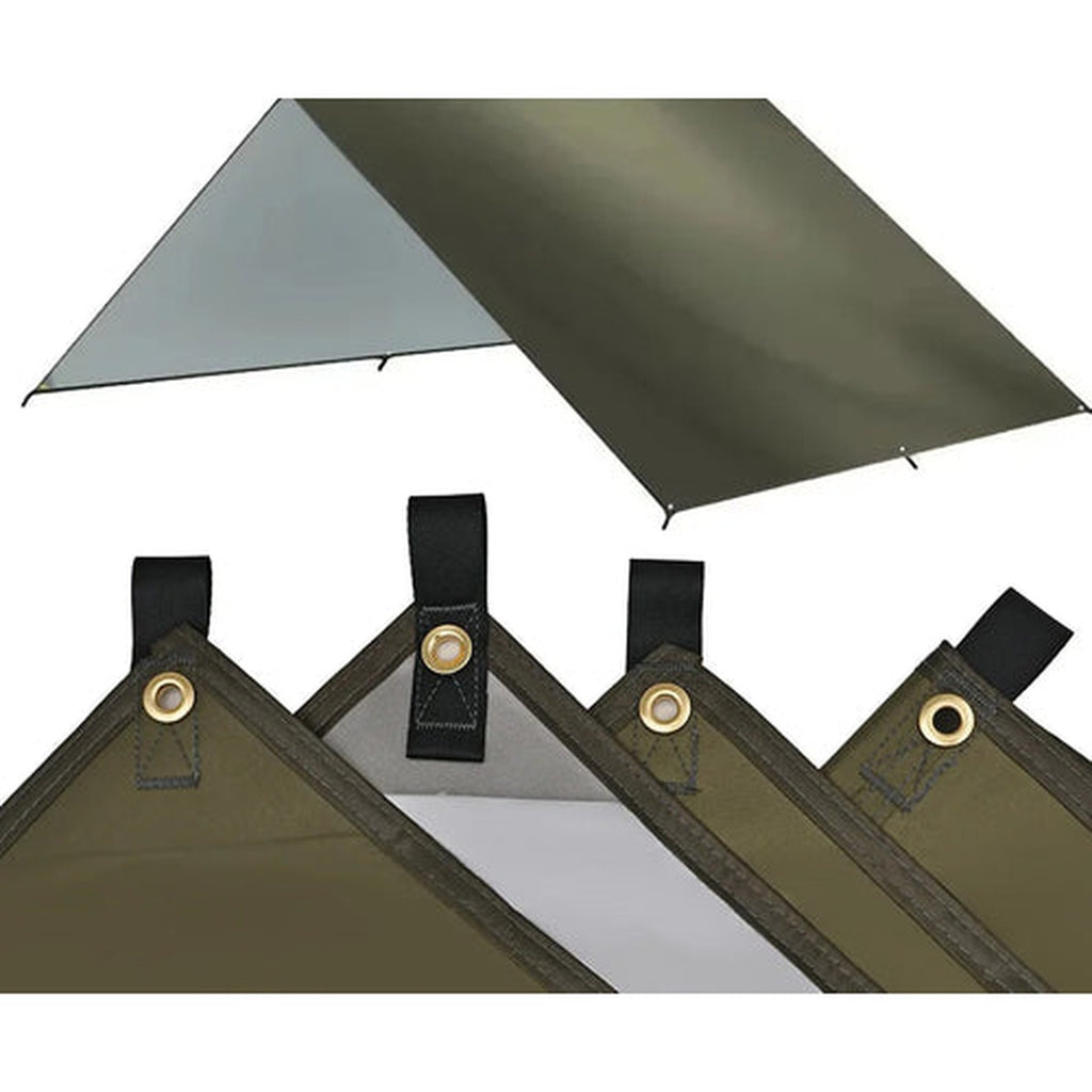Waterproof Camping Tarp — Silver-Coated 190T, PU 3500 mm, UV Block, 3 × 3 m to 4 × 4 m