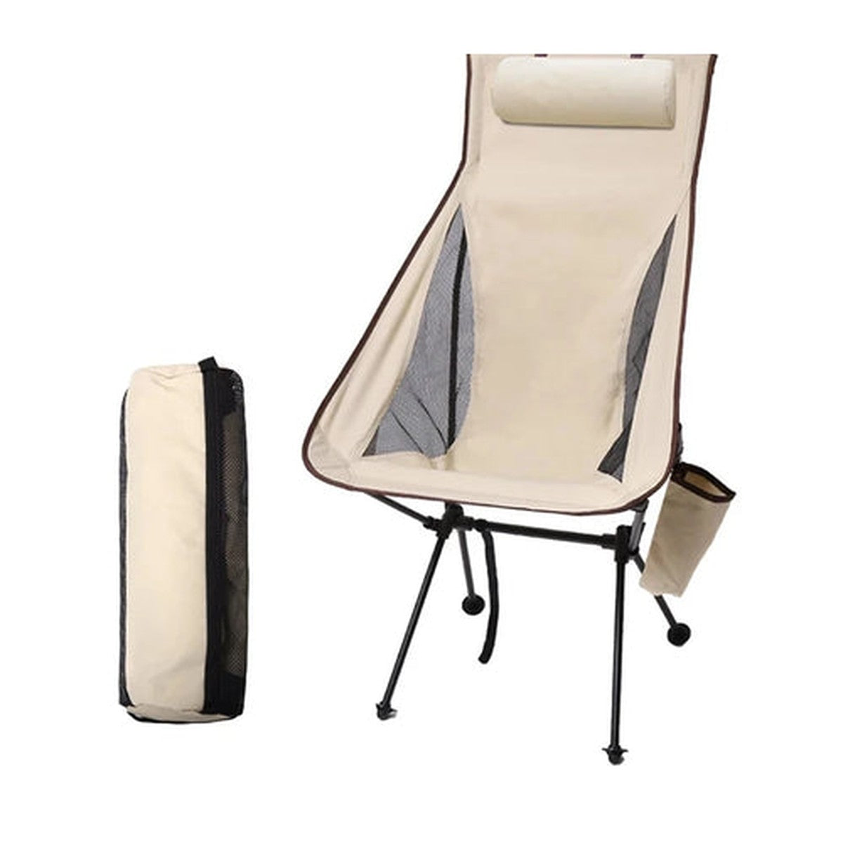 High-Back Camp Chair With Headrest — 1.5 kg, Aluminium Frame, 150 kg Load, Side Pocket