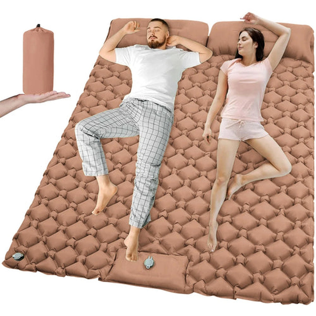 Double Inflatable Sleeping Pad — 2 Person, 190 × 120 cm, Built-In Foot Pump and Pillows